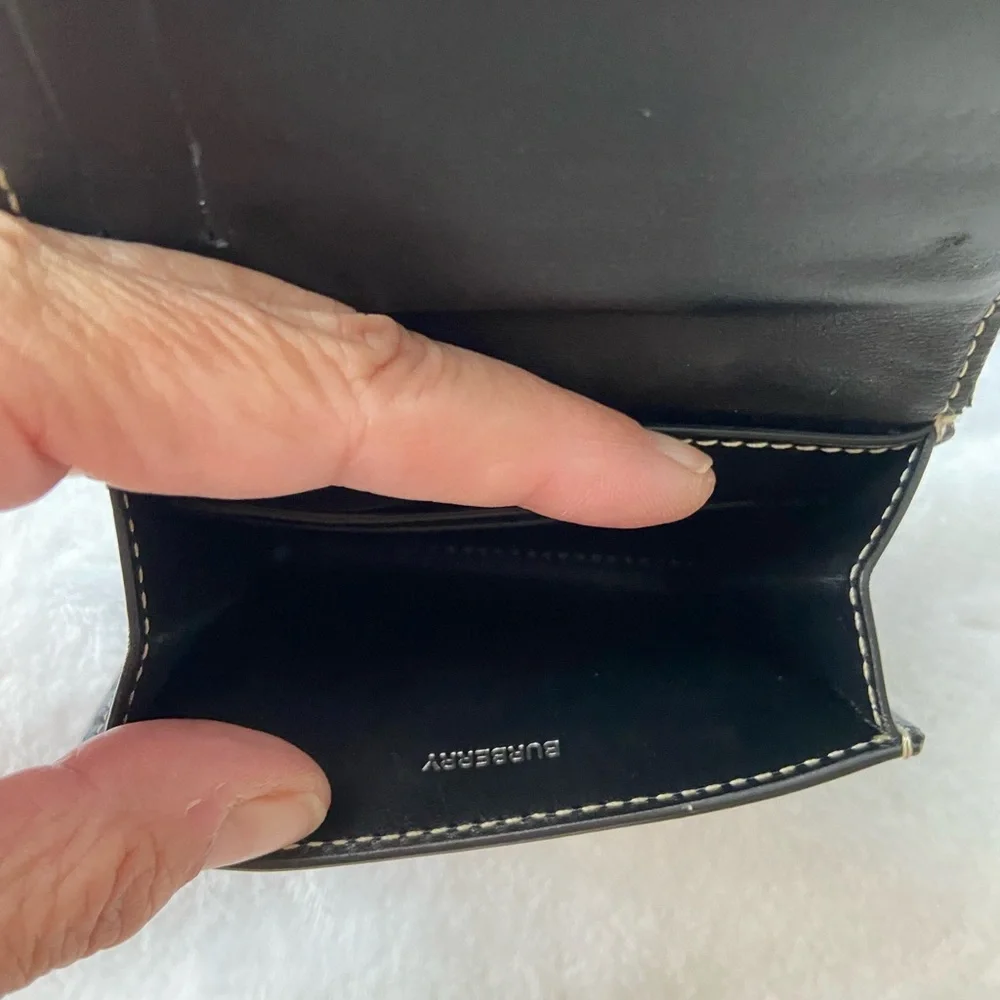 BURBERRY Blue and Black Two-Tone Trifold Canvas and Leather Wallet - Picture 9 of 13